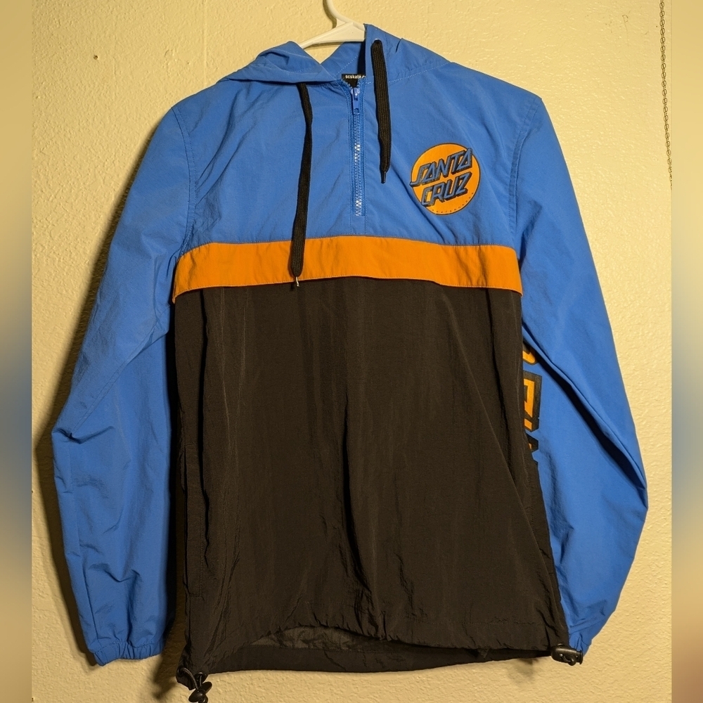Santa Cruz Skateboards Blue Black and Orange Windbreaker Jacket